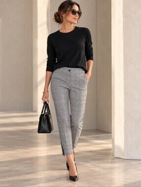 BETABRAND Houndstooth Dress‎ Pants Gray Mid Rise Ankle Zip Stretch Size M